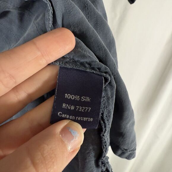 Croft Barrow 100% Silk Shirt Men's Large Blue Button Up Short Sleeve Collared - Picture 5 of 9